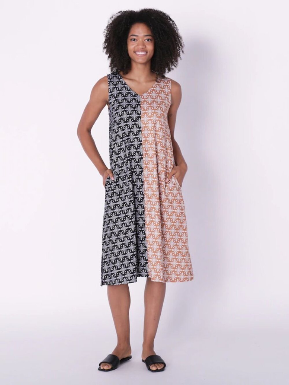 *NIB Cuddl Duds Flexwear V-Neck Midi Tank Dress Black/Bronze Small